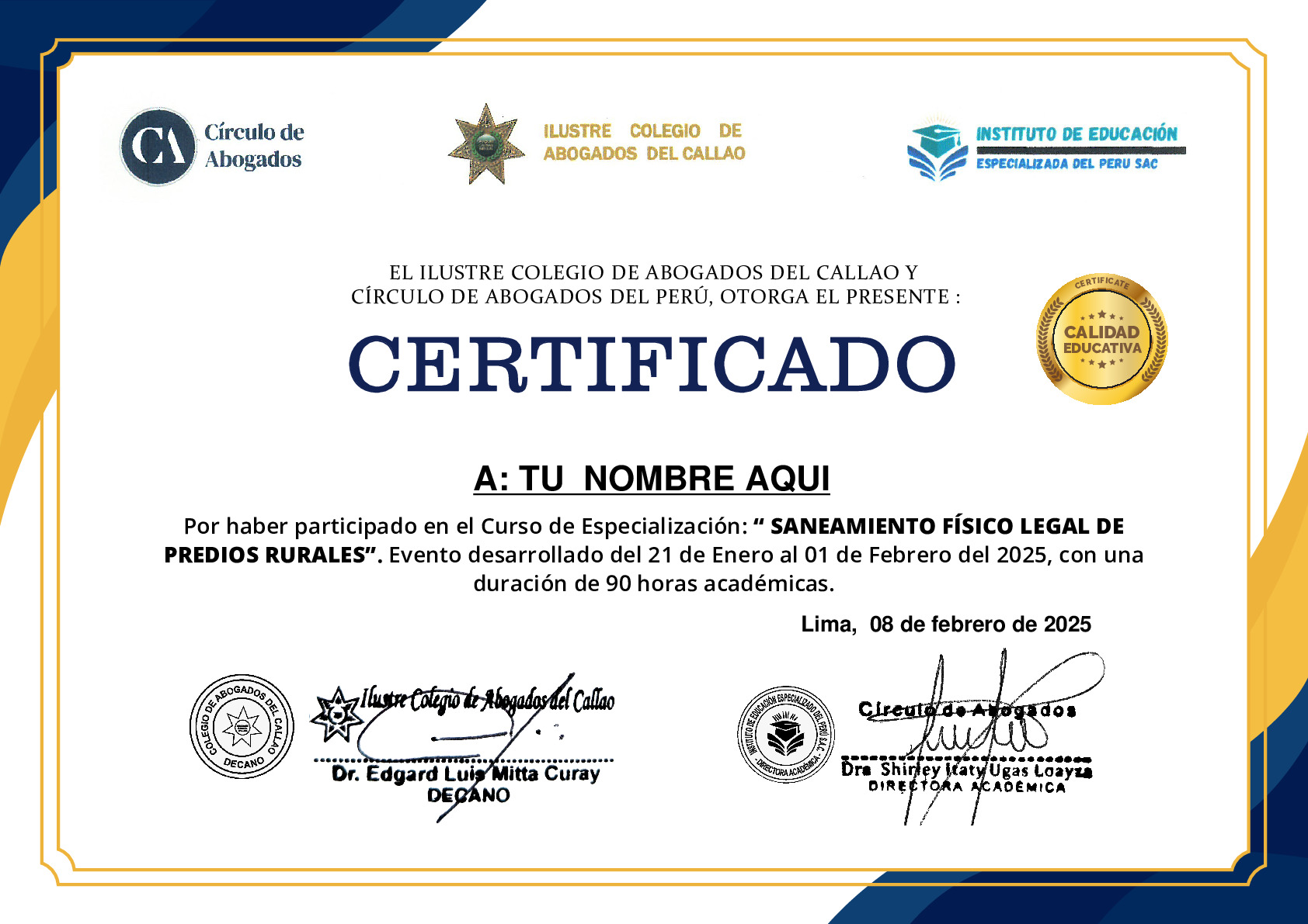 Certificado modelo